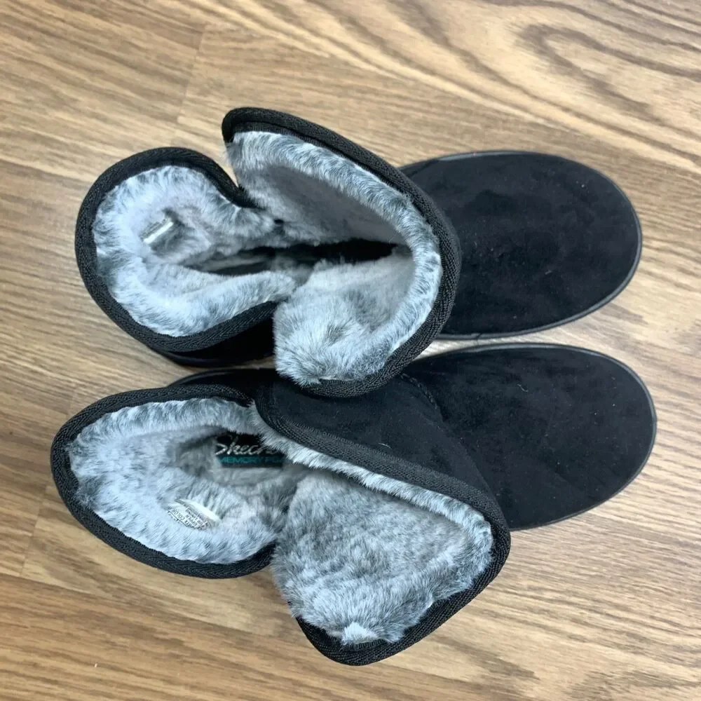 Womens‎ Skechers Cozy Campfire - Fresh Breeze Black Comfy Slippers Size 7.5